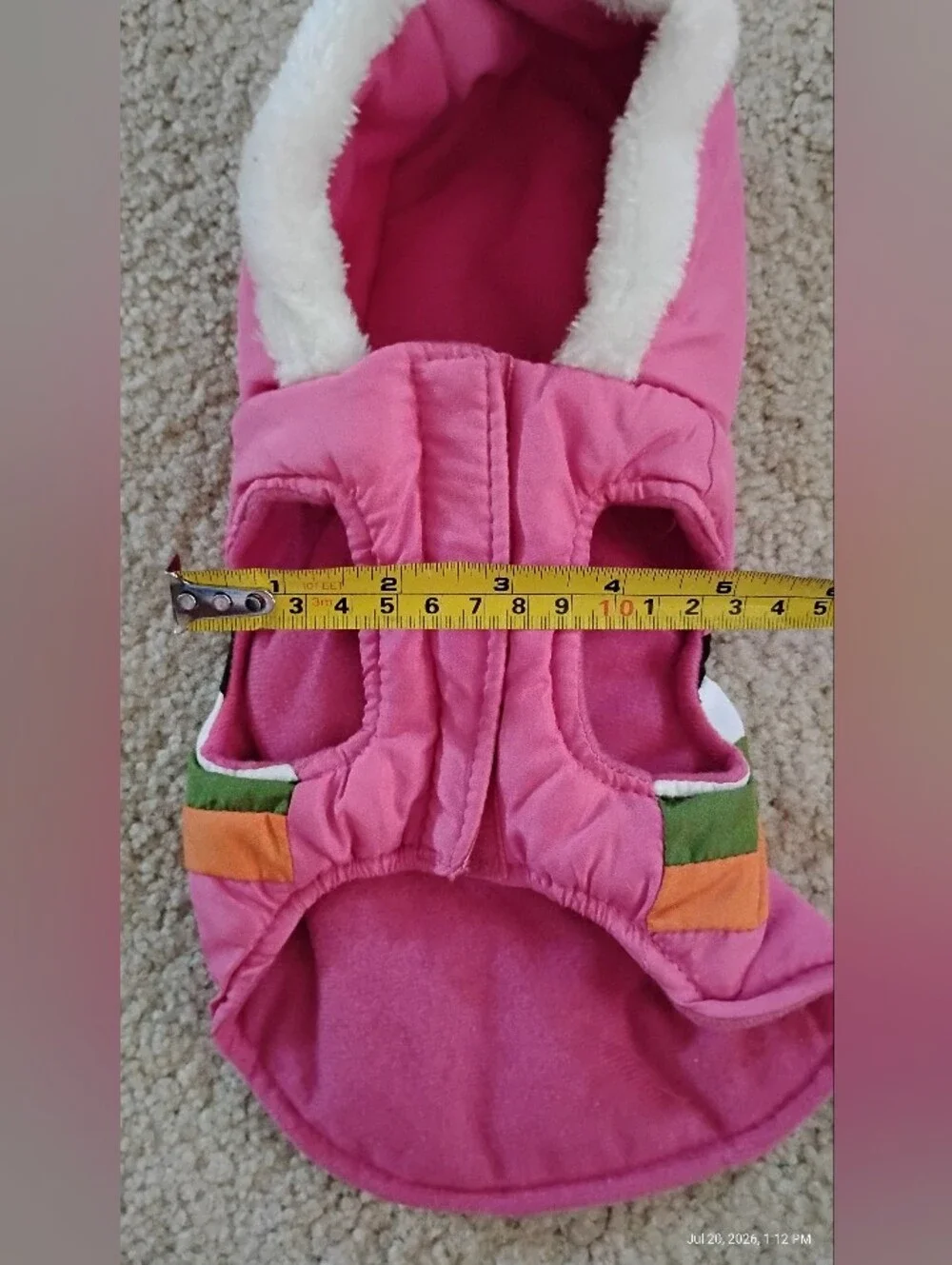 Brand New, Never Worn Pink Hooded Pet Jacket with Multicolor Stripes - Size XXS